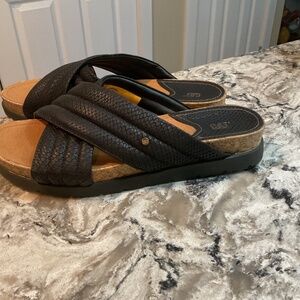 Caterpillar Black Slip-On Sandal with Tan Footbed